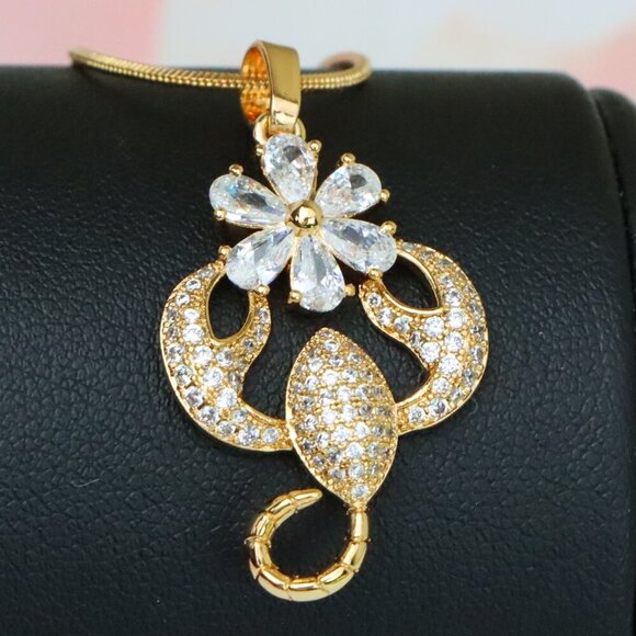 "Rose Gold Scorpio Pendant with Sparkling CZ and Floral Accent, XPPT1546 - Picture 1 of 13